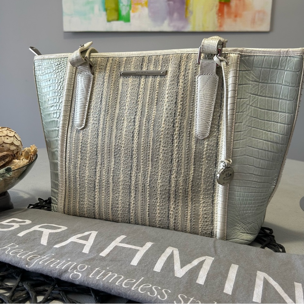 Brahmin Medium Asher Tote Zip Top Tote Sea Glass Edgewater